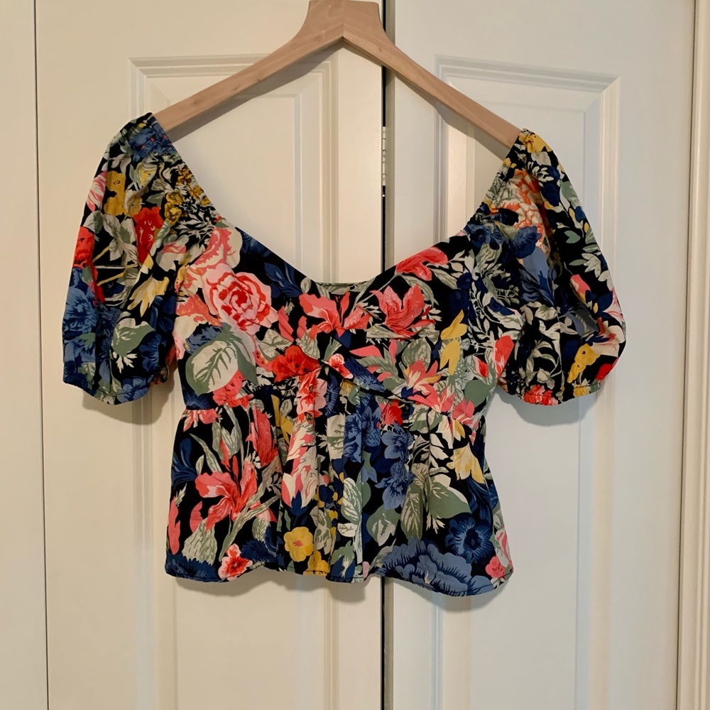 Zara TRF collection floral peplum crop top